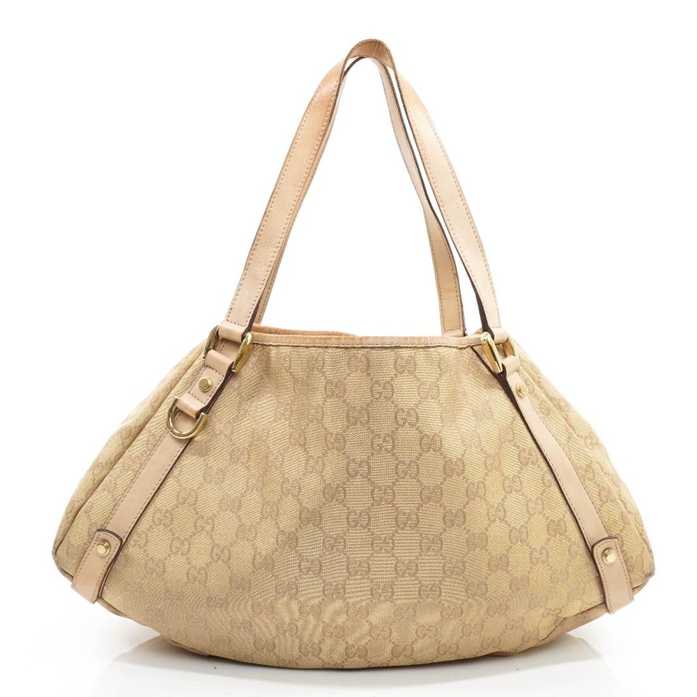 Auth Gucci Abbey Pink Tan Canvas Bag #701G17
